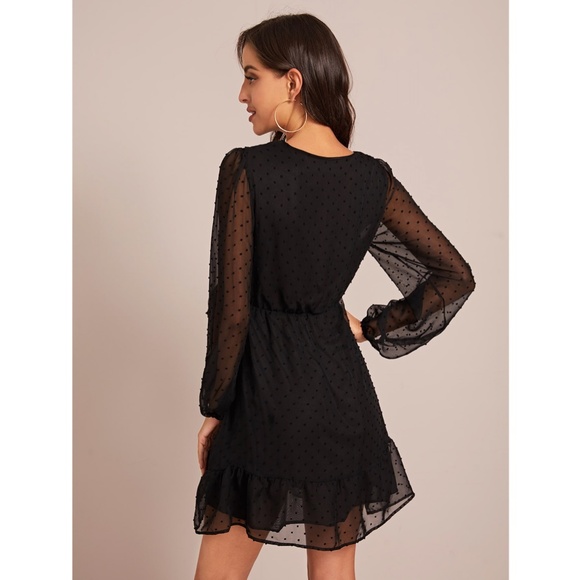 Swiss Dot Black Mini Sheer Dress Tie Side - Picture 3 of 8